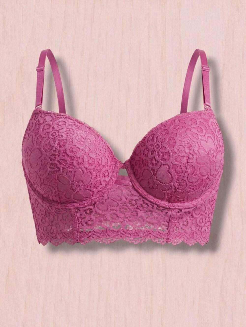 Kiss & Tell Intimates Pink Lace Longline Push Up Bra 34C